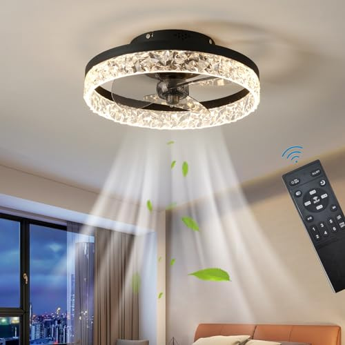 Exlafi Stumm Deckenventilatoren mit Beleuchtung Fernbedienung, Modern Ventilator Deckenleuchte LED Dimmbar Deckenventilatorlampen für Schlafzimmer Wohnzimmer, Ventilator umkehrbar (Schwarz, 40CM)