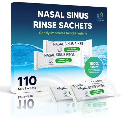 Nasenspülsalz 110 Beutel – 100% Natürliches Meersalz für Nasendusche & Neti-Topf – Gegen Nasennebenhöhlenentzündung, Allergien & Erkältung – Isotonisch & Konservierungsfrei PLUSQMED
