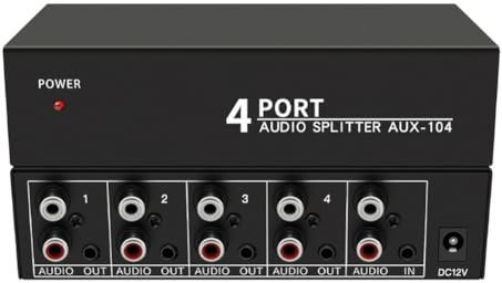 Yuattory 1 in 4 Out RCA L/R Aux Stereo Audio Splitter 1X4 Audio-Verteiler für PC DVD-Lautsprecher Splitte, EU-Stecker