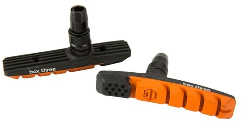 Box Three 70 Millimeters BMX Brake Pads Matte Black w/Pad Printing Body, Dual Compound Rubber Pad & Pivoting Posts | Orange