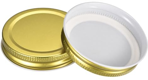 QUARKZMAN Coperchi per Barattoli Mason, 12pz - Coperchi in Latta per Barattoli di Conserva Bocca Regolare Antigoccia per Barattoli Stoccaggio (Oro)