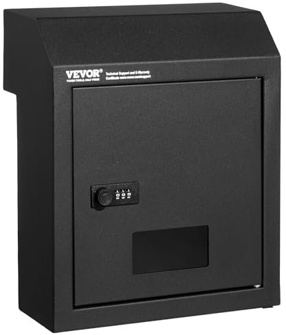 VEVOR Cassetta per la Consegna delle Chiavi, Cassetta Postale per Porta, Cassetta in Acciaio Resistente con Serratura a Combinazione Cassetta per Posta, Nero 305 x 155 x 360 mm Spessore Parete 43 mm