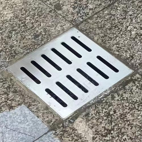 Entwässerungsrinne Quadratische Abflussabdeckung für Terrassenabwasserkanal, Langlebiges Abflussgitter aus Edelstahl 304 mit Streifenlöchern, Abflussgitter für Duschen im Innen- und Außenbereich(15cmx