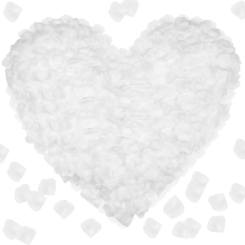 BEELUKY Lot de 4 000 pétales de rose blancs, pétales de rose artificiels, pour mariage, Saint-Valentin, mariage, décoration de table, anniversaire, chambre à coucher, atmosphère romantique