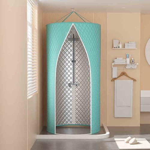 Thickened Portable Thermal Shower Curtain with Double Zippered Hanging Round Cotton Shower Cover Privacy Tent for Bathrooms, Wet Room and Camping, Outdoor Shower Enclosure(Green,80 CM*180 CM)