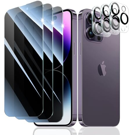 Fynorao 3+3 Stück Sichtschutz Panzer Schutz Glas für iPhone 14 Pro Max, Anti-Spähen Gehärtetes Glas Schutzfolie und Kameraschutz, Panzerglas Displayschutzfolie, 9H Härte,HD Klar, Anti- Kratzer