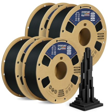 OVERTURE 4KG Bundle PLA Plus (PLA+) Filament 1.75mm, Stronger & More Durable, Professional Toughness 3D Printer Filament 1kg (2.2lbs) 4 Pack, High Precision +/- 0.02mm, Tangle-Free (Black*4)