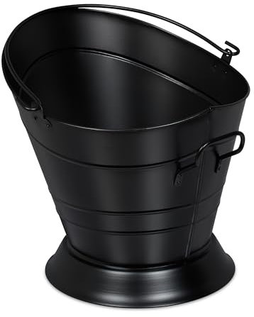 Relaxdays Cubo para Cenizas con Asa, 6 L, Accesorio para Chimenea, Estufa, Almacenar Carbón, Pellets, Hierro, Negro