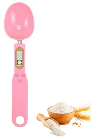 Báscula de Cuchara Digital con Función de Retención y Tara, Báscula de cuchara de cocina, Pantalla LCD, 4 Unidades de Peso, Ideal para Especias, Polvo, partículas (500 g/0,1 g) (Rosa)
