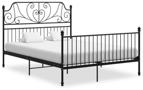 Myheimly Bettgestell Metallbett Schlafzimmer Bett Doppelbett Schlafzimmermöbel Bettrahmen Lattenrost Pulverbeschichtetes Metall Bettgestell Schwarz,140 x 200 cm