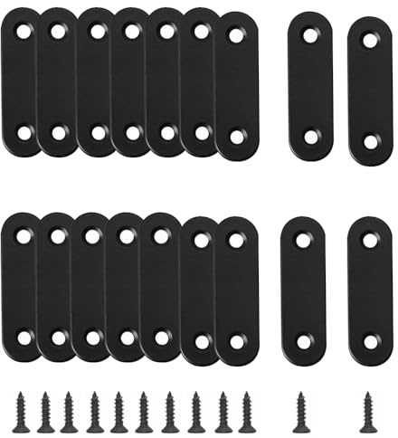 15 Pcs Straight Brace ,46mm Flat Straight Bracket, Wood Brackets for Wood, Board, Bed Frame, Furniture & Shelves (Black,1.8''(46mm))