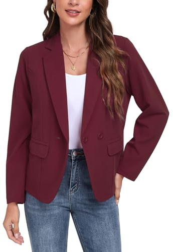 YOUNIFIZ Giacca da donna casual, a maniche lunghe, con revers, bottoni, per lavoro, in ufficio, giacche blazer con tasche, S