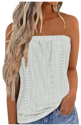 NMSLCNM Femmes Bustier Bandeau Tops Sexy Débardeurs d'été Femme sans Manches Extensible Débardeur Élastique Doux Ruché Tube Chemise sans Bretelles Bandeau Tops Vest Blouse (b-White, L)