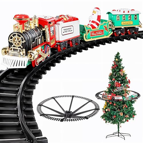 WedDecor Juego de tren de árbol de Navidad alimentado por pilas, tren decorativo con luces y accesorios, decoración ideal para árbol de Navidad y decoración festiva del hogar para celebraciones