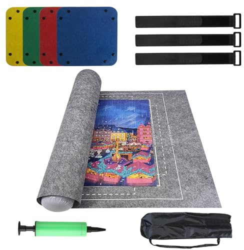 1 SetJigsaw Mat Roll, Portable Jigsaw Board Foldable Puzzle Mats,Jigsaw Roll up Mats for 1000/1500 /2000 Pieces Puzzles, Puzzle Storage Rug Mat Felt Pad,with 4 Sorting Trays, 3 Straps, etc(116x66cm)