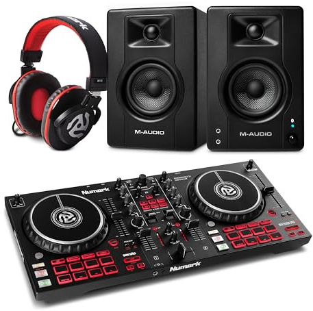 Numark Mixtrack Pro FX DJ Controller and M-AUDIO BX3 Pair Bluetooth Studio Monitors with Headphones for Studio Recording, Music Production, Podcasting, Streaming
