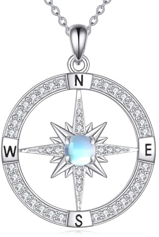 SLIACETE kompass halsband för kvinnor 925 sterlingsilver månsten kompass hänge halsband examen smycken gåvor till dotter