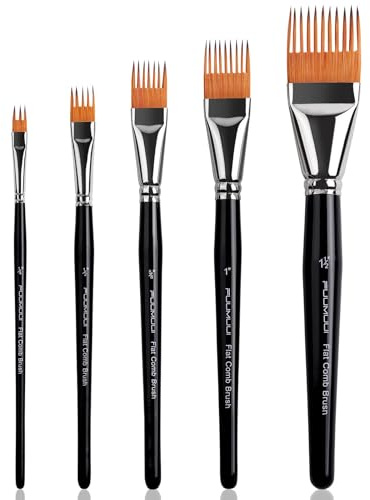 Fuumuui 5PCS Grainer Brush Set - Professional Flat Comb Brushes for Unique Texture Painting Perfect for Artists Acrylic, Watercolor and Oil