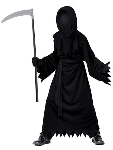 Lito Angels Disfraz Infantil de Muerte para Niño Niña 11-12 Años con Capa Negra Capucha Guantes Hoz y Cinturón para Halloween Carnaval Teatro y Escuela Talla 152
