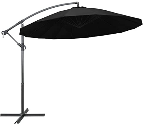 Générique Parasol Suspendu avec Poteau Noir 3 m,Maison & Jardin,Pelouses & Jardins,Vie en extérieur,Parasols & voiles d'ombrage,Noir,12.35 KG,47226