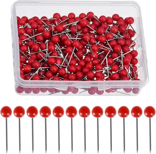 200 Stück Stecknadeln Mit Kopf, Rot 4mm Rund Stecknadeln Mit Kopf Groß, Pinnnadeln Mit Rot Kunststoff Rundkopf, 15mm Length Pins Für Pinnwand, Pin Nadeln, für Basteln,Nähen Säumen,Craft,Komponenten