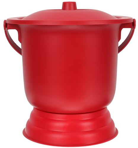 Orinal Portátil Rojo de Pp Tapa y Asa para Uso Diario | Ligero y Reutilizable, Resistente a Caídas, Fácil de Mover, Formato Cubo Duradero para Dormitorio