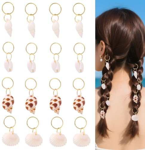 60st Snäckskal Dreadlock-Berlocker, Kaurisnäckor och Flätade Hårmanschetter Strandinspirerade Accessoarer och Dreadlocks-Flätade Dekorationer för Kvinnor