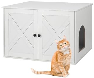 Relaxdays Katzenschrank für Katzentoilette, Separate Trennwand, Eingang, Katzenklo verstecken, HBT: 50x80x53 cm, weiß
