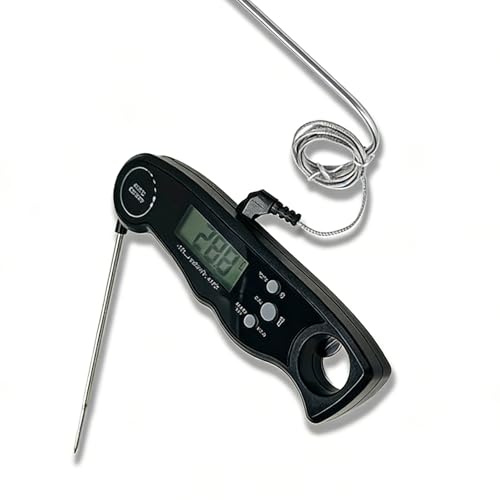 Termometro digitale per carne con sonda pieghevole per cottura, termometro per alimenti impermeabile con retroilluminazione per grigliate, barbecue, caramelle, liquidi (da -10°C a 300°C) black