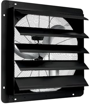 24 Wall Mounted Shutter Exhaust Fan, 3500 CFM Aluminum Blades, 1500 RPM High Speed Low Noise, Automatic Shutter Attic Fan with Exhaust and Intake for Home Attic Garage Greenhouse Shed Basement,Black