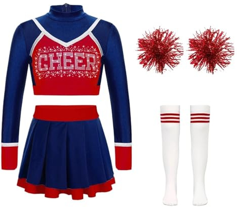 Cheerleading, uniform Cheerleading, dansoutfit, magtröja, veckad kjol, blomma, bollar, strumpor för jublande lag danskläder set för damer
