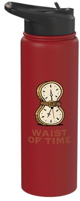 Waist of Time Punny Clock Belt Wordplay Funny Design Stainless Steel Insulated Water Bottle