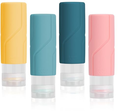 Alyvisun 4 Stycken Reseflaska Silikon 100 ml, Påfyllningsbara Resbehållare, Små Squeeze Reseflaskan för Schampo, Lotion, Toalettartiklar