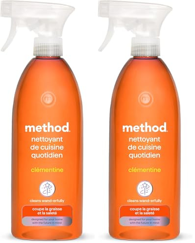 method Küchenreiniger Spray, kraftvoller Allzweckreiniger für Küche, entfernt Fett und Schmutz, frischer Clementinenduft, ideal für den täglichen Gebrauch, 1 x 828 ml (Packung mit 2)