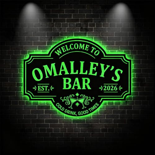 soulglass Individuelles LED-Barschild, personalisierter Name, Neon-Stil, Metall-Wanddekoration für Hausbar