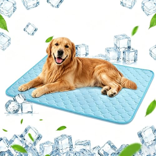 Tapis de Refroidissement pour Chien,50 * 70CM, Tapis Rafraichissant Chat,utilisable à l'intérieur, à l'extérieur et en Voiture, idéal pour l'été et Les Voyages, Bleu (M)