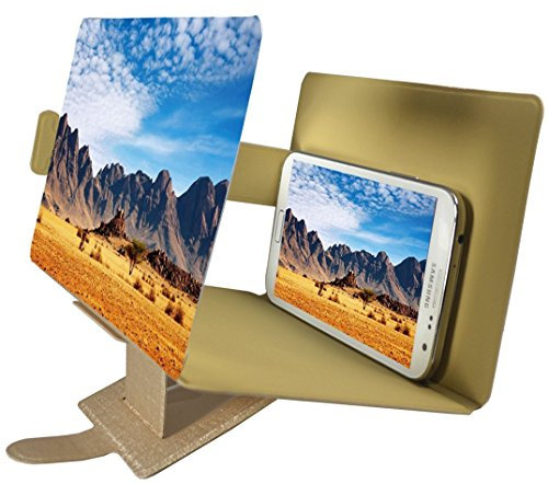Universal Portable Folding Smartphone 3D Screen Magnifier for All Types of Smartphones Smartphone Screen Magnifier with 3D Effect Gold 👍