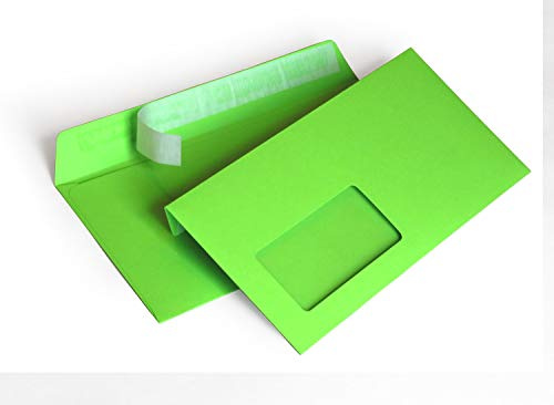 Briefumschläge DIN lang C6/5 114x229 mm grün 120 g/m² mit Fenster haftklebend (208AF) (500)