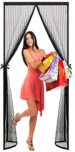 Fliegengitter BalkontüR 90x190cm Magnet Insektenschutzrollo, Magnetisch, Volle GrößE, Klettband Selbstklebend Extra Stark, Klettverschluss, Pet freundlich, Warehouse, Schwarz