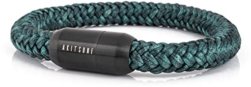 Akitsune Portus Segeltau Armband | Magnetischer Kapselverschluss Armschmuck Damen Anker Herren Maritim - Mattschwarz - Grün 22cm