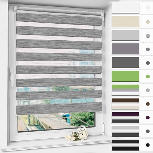 Magiea Doppelrollo Klemmfix ohne Bohren & mit Bohren, Marmor Grau B50 x H130 cm Stoffbreite 46 cm, Klemmrollo lichtdurchlässig und Blickdicht, Fensterrollo Sonnenschutzrollo für Fenster