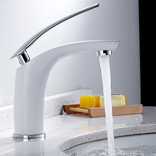 JTWEB Badezimmer Wasserhahn Weiß Waschbecken Mischbatterie Modern | Eleganter Einhebelmischer aus Messing für Waschtisch Bad Armatur Kalt und Warmwasser Drehbar Belüfter Chrom