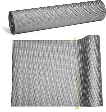 Tappetino per Cassetti Cucina Rivestimenti Ripiani Non Adesivi per Armadi La Casa e Ufficio Scaffali Piani per Tavoli, Rivestimenti Armadi lavabili, 34,3x610cm, Grigio Argent