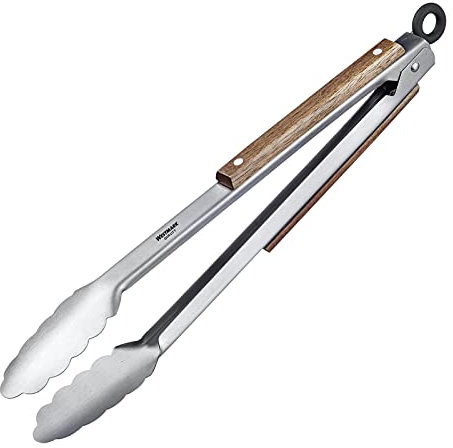 Westmark Pinza per barbecue + pinza da portata, con zampe in acciaio inox e elementi in legno sui manici, lunghezza: 31 cm, acciaio inox/legno, Classic Wood Midi, Argento/Marrone, 16282270