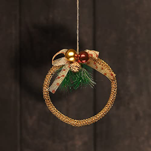 COM-FOUR® corona di Natale decorativa - Corona dell'Avvento con coni, fiocco, palline e verde abete - Corona di Natale color oro - Gancio per decorazioni natalizie (corona - color oro)
