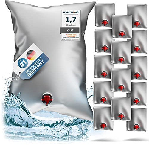 JM EXPERT LINE® [15x30L] Wassersäcke - Reißfestes Wasserbeutel-Set mit 20% mehr Volumen [Duralast Ventil] für sicheren Trinkwasser-Notvorrat - Wasserbehälter BPA-frei, 100% auslaufsicherer Wassersack