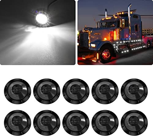 YnGia Luces de posición laterales para remolque redondas de 3/4 pulgadas, 10 unidades, impermeables, 3 indicadores LED, luz lateral de 24V para coche, camión, autobús, furgoneta (blanco)