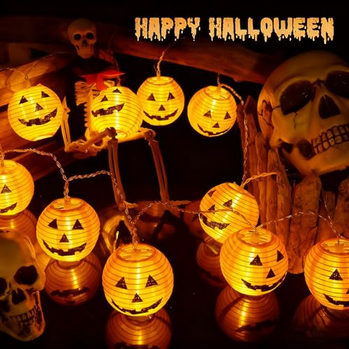 Sunlisky Halloween Deko Kürbis,4M 20 LED 3D orange halloween kürbis Outdoor,Halloween Lichterkette für Außen Innen Party Garten