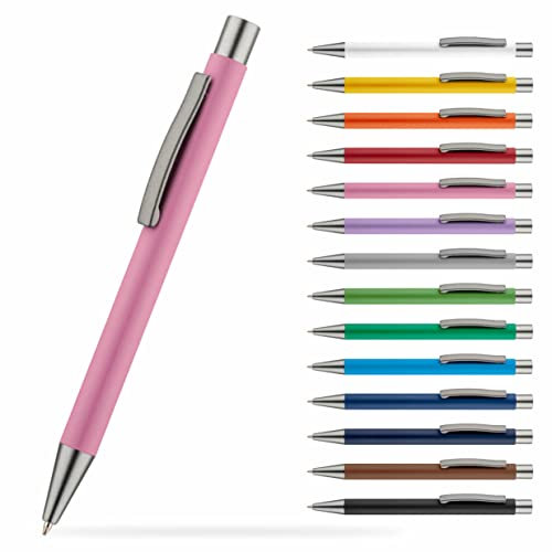 #teamludorf OMEGA Metall Kugelschreiber mit gummierter Oberfläche - Stift in 14 Farben erhältlich - hochwertig und stabil (Rosa, 25)
