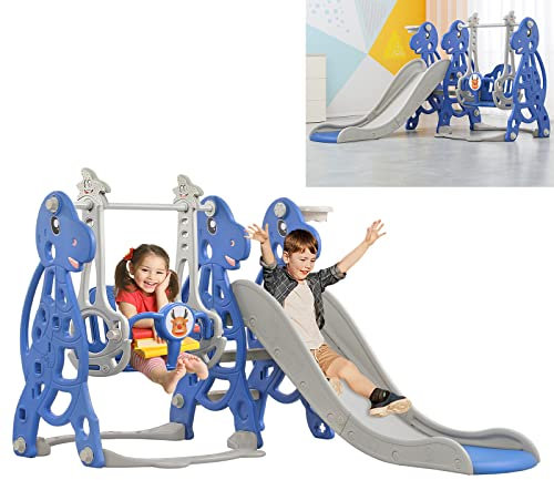 UISEBRT Scivolo per bambini da 1 anno, scivolo per bambini con cestino da basket e altalena, scivolo da giardino per interni ed esterni, da 1 a 5 anni (4 in 1)